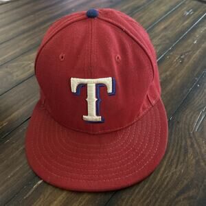 NEW ERA Texas Rangers Fitted Hat 7 1/8 Men's Red MLB Baseball Cap 59Fifty